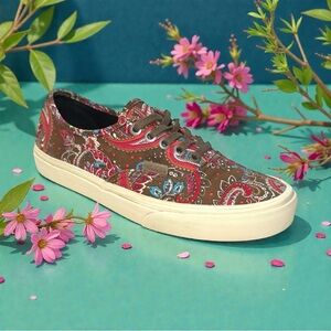 Vans Authentic California Paisley Olive Brown Blue Red Sneakers Sz 6.5 M 8 W